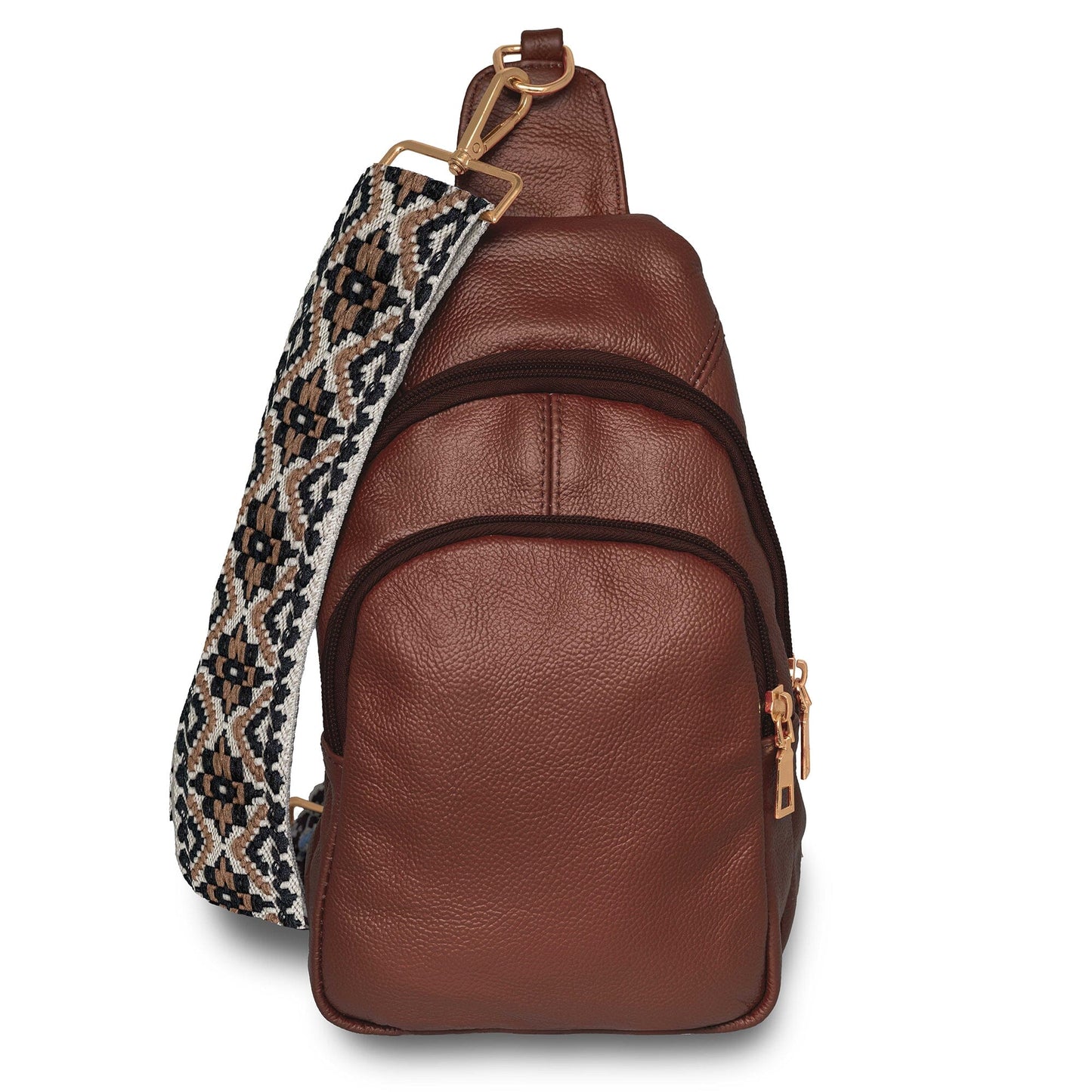 Real Leather Printed Strap Shoulder Sling Bag