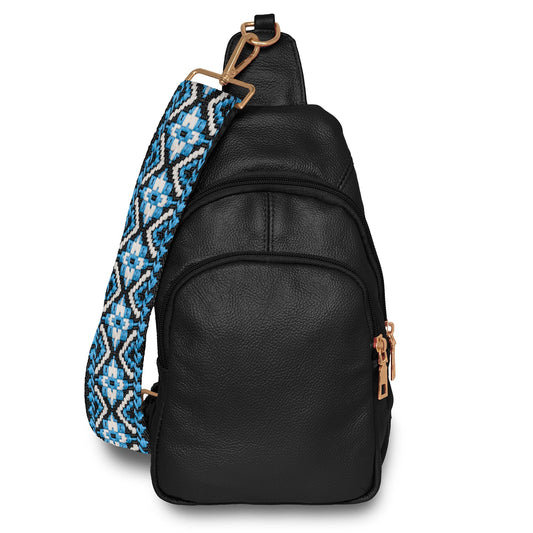 Real Leather Printed Strap Shoulder Sling Bag
