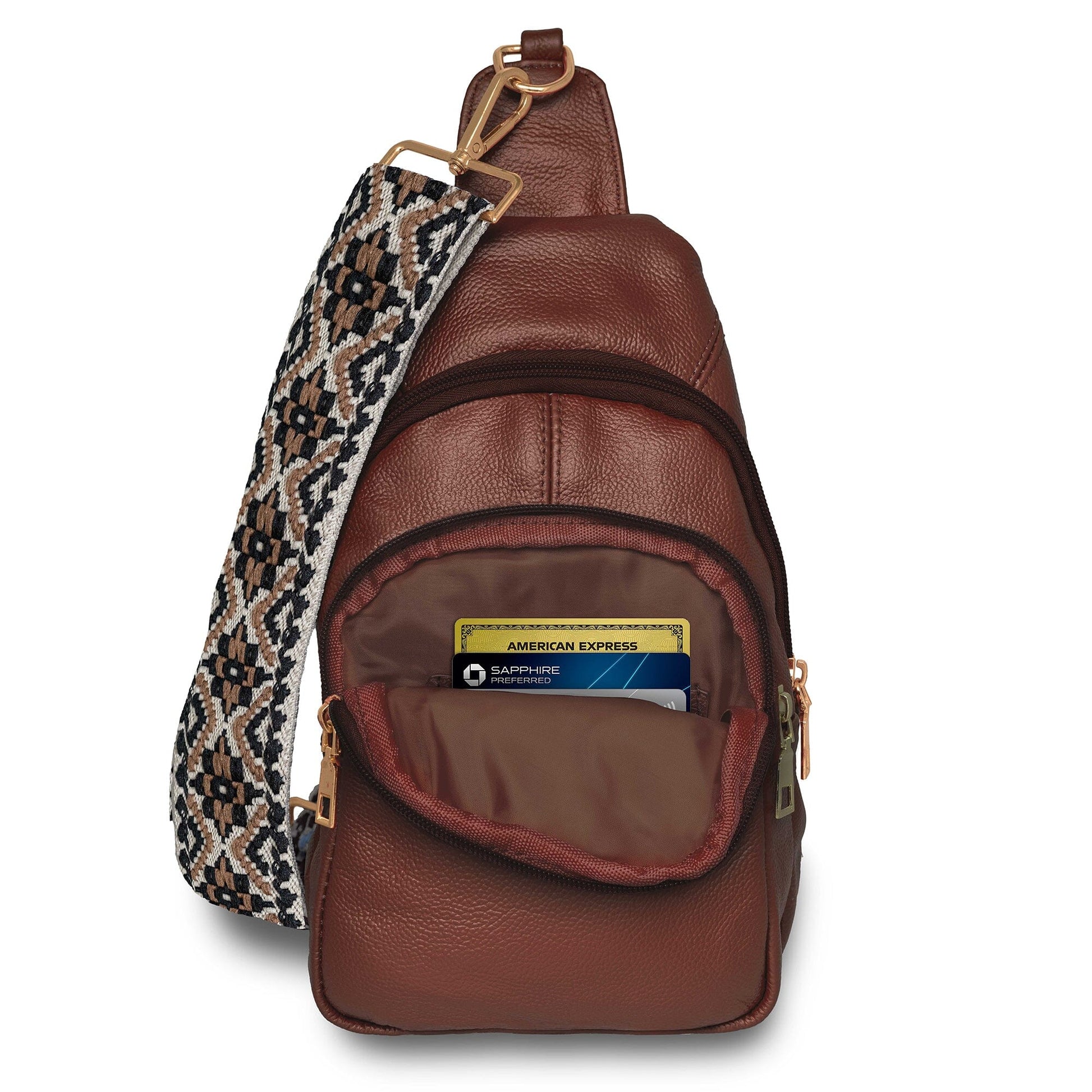 Real Leather Printed Strap Shoulder Sling Bag